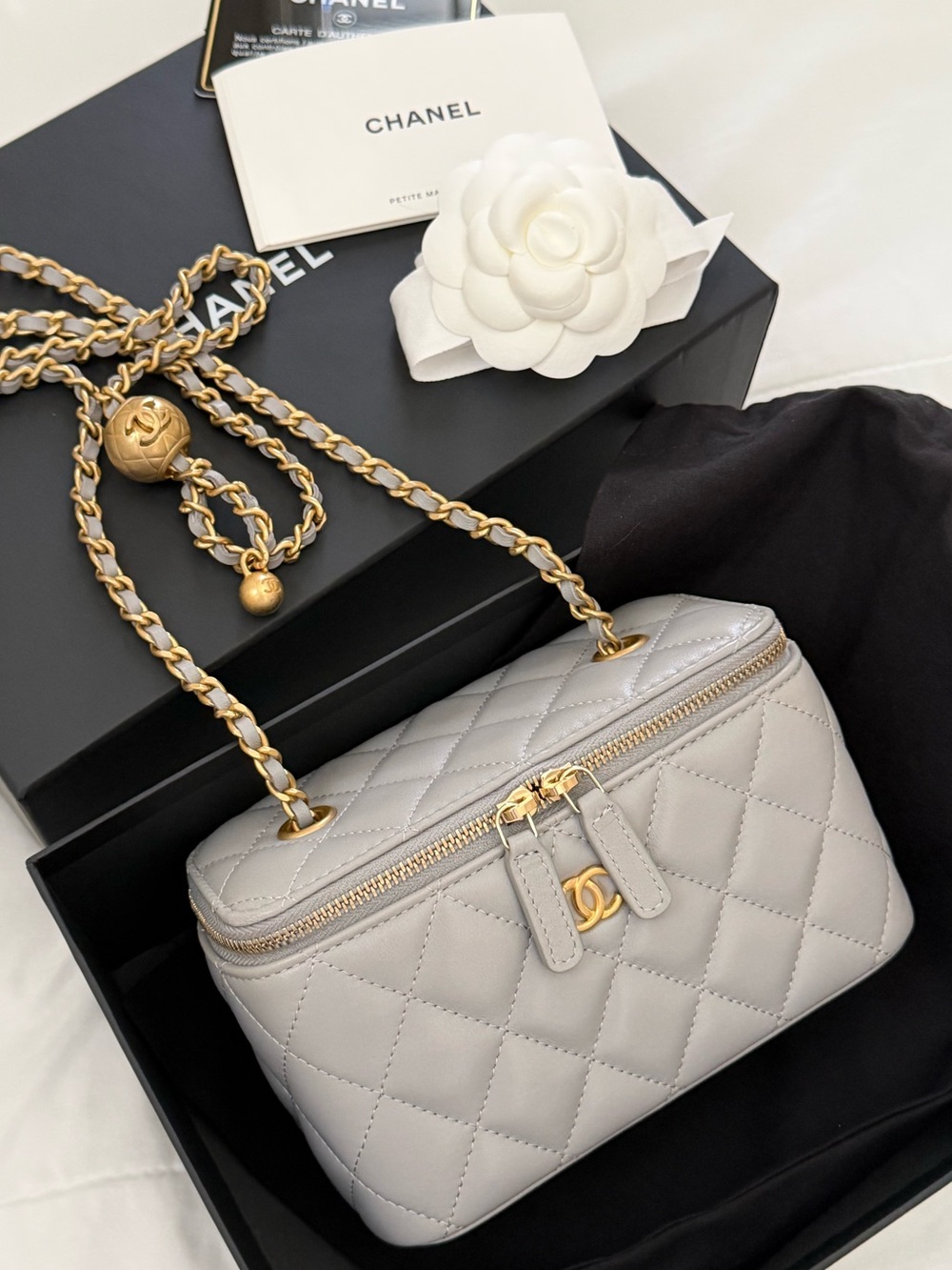 NEW Chanel Pearl Crush Small Vanity Case with Chain, Grey